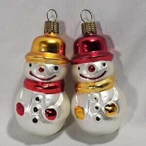Vintage Made In Germany Blown Glass Snowman Christmas Ornaments Lot Of 2